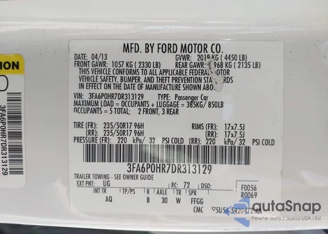 2013 Ford Fusion Se из США, поврежденный, VIN 3FA6P0HR7DR313129